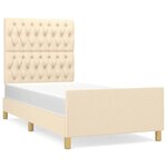 vidaXL Cadre de lit avec tête de lit Crème 90x190 cm Tissu