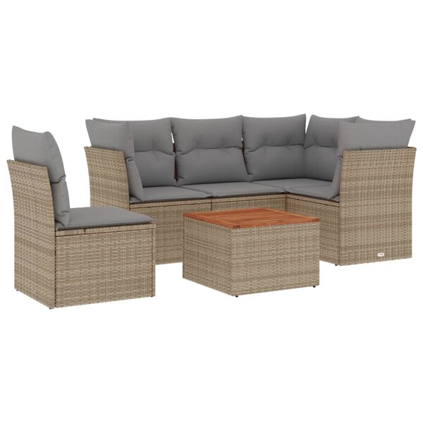 vidaXL Salon de jardin avec coussins 6Pièces mélange beige résine tressée