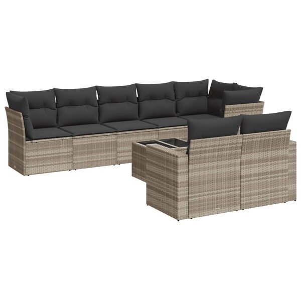 vidaXL Salon de jardin 9 Pièces avec coussins gris clair résine tressée