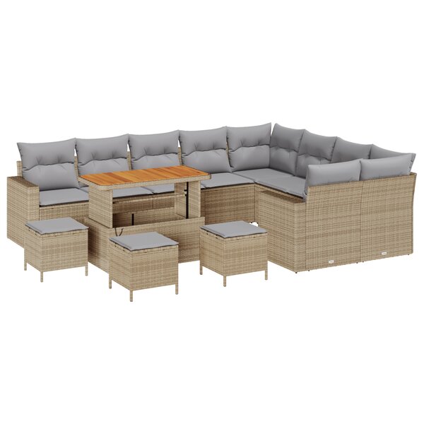 Ensemble de canapés de jardin de 13 pièces vidaXL avec coussins Beige Poly Rattan Acacia