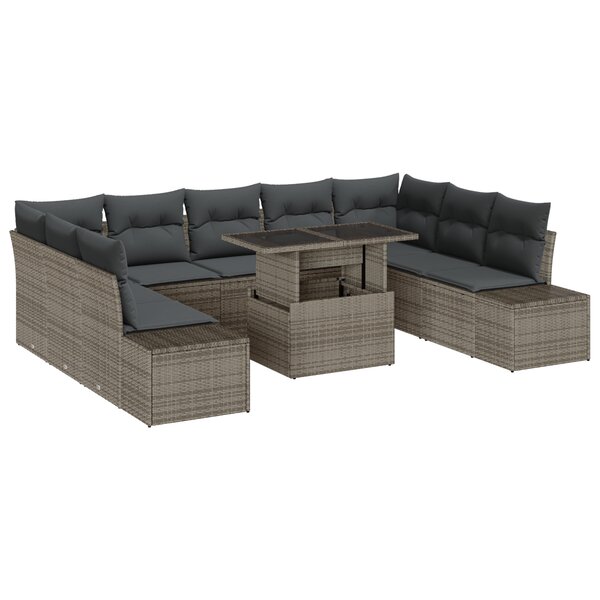 vidaXL Set de 10 Canapés de Jardin avec Coussins Gris en Poly Rattan