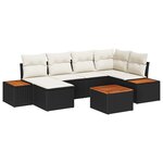 Ensemble de canapé de jardin 7 pièces avec coussins Noir Poly Rattan Acacia