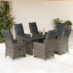vidaXL Ensemble de bistro de jardin 7 Pièces coussins gris poly rotin