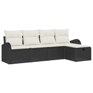 Ensemble de canapé de jardin 5 pièces avec coussins en poly rattan noir