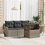 Canapé de Jardin de 5 Pièces avec Coussins Rattan PE Gris