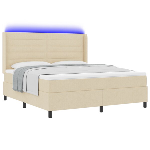 Lit avec sommier à ressorts et matelas vidaXL avec éclairage LED Crème 180x200 cm Tissu