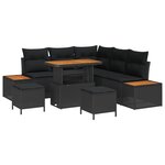 Ensemble de Canapés de Jardin 8 pièces avec Coussins Noir Poly Rotin Acacia