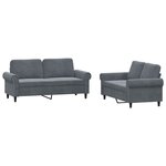 vidaXL Ensemble de canapés 2 Pièces avec coussins Gris foncé Velours