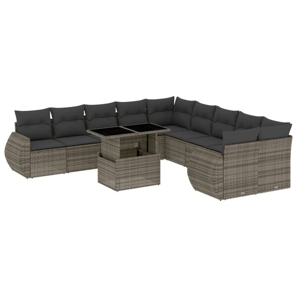 vidaXL Salon de jardin 11 Pièces avec coussins gris résine tressée