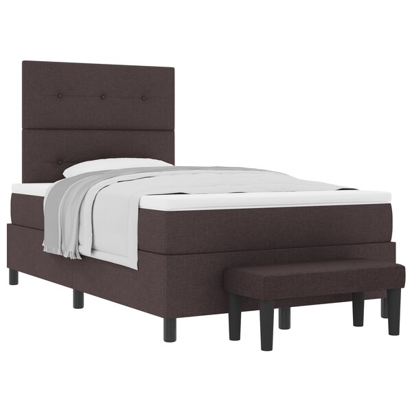 vidaXL Lit à ressorts avec Matelas & Banc Marron Foncé 120x200 cm Tissu