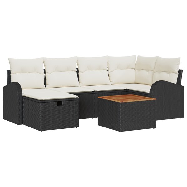vidaXL Ensemble de canapé de jardin 7 pièces avec coussins en poly rotin noir