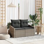 Canapé de jardin 2 places vidaXL avec rangement et coussins en poly rotin gris