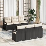 Ensemble de canapé de jardin de 7 pièces avec coussins noir rattan poly