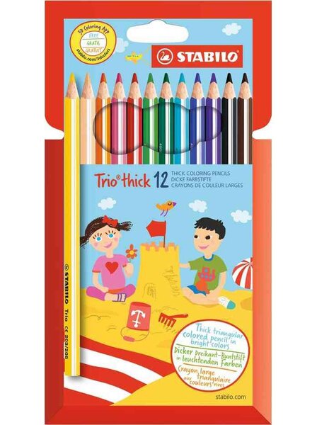 Crayon de couleur triangulaire Trio épais, étui en STABILO