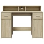 Bureau table poste de travail meuble d'ordinateur informatique étude avec lumières LED chêne sonoma bois d'ingénierie brun 02_0023422