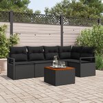 Ensemble de Canapés 6 Pièces avec Coussins Noir Rotin Acacia