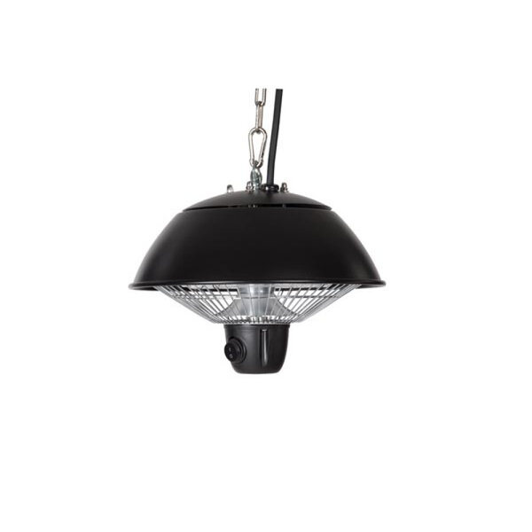 Perel Chauffage de terrasse suspendu  600 W  halogène  à suspendre  avec chaîne de suspension  interrupteur  1 niveau de chauffe  protection contre les jets d'eau  métal  noir