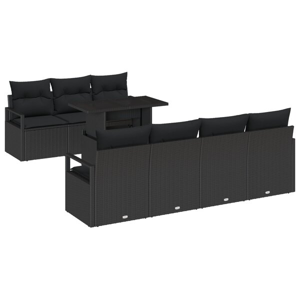 Ensemble de canapés de jardin 8 pièces avec coussins noir poly rattan