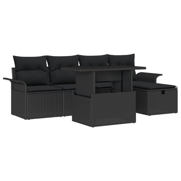 Ensemble de sofa de jardin vidaXL 6 pièces avec coussins Noir Poly Rattan
