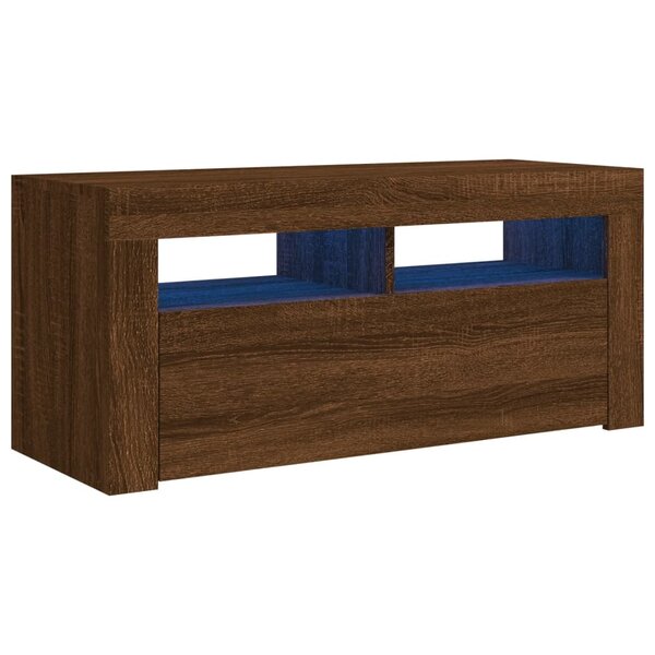 vidaXL Meuble TV avec lumières LED Chêne marron 90x35x40 cm