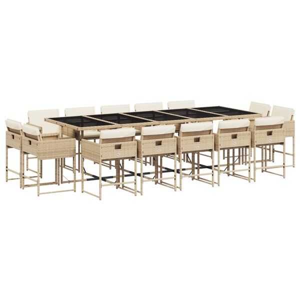 vidaXL Ensemble à manger de jardin et coussins 15 Pièces beige