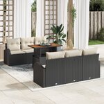 vidaXL Ensemble de salle à manger de jardin 7 pièces avec coussins noir en rotin poly acacia