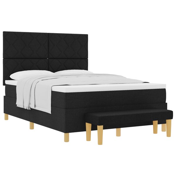 vidaXL Lit à ressorts avec matelas et banc noir 140x200 cm en tissu