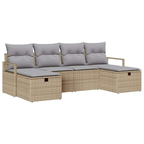 vidaXL Ensemble de canapé de jardin 6 pièces avec coussins Beige Poly Rattan