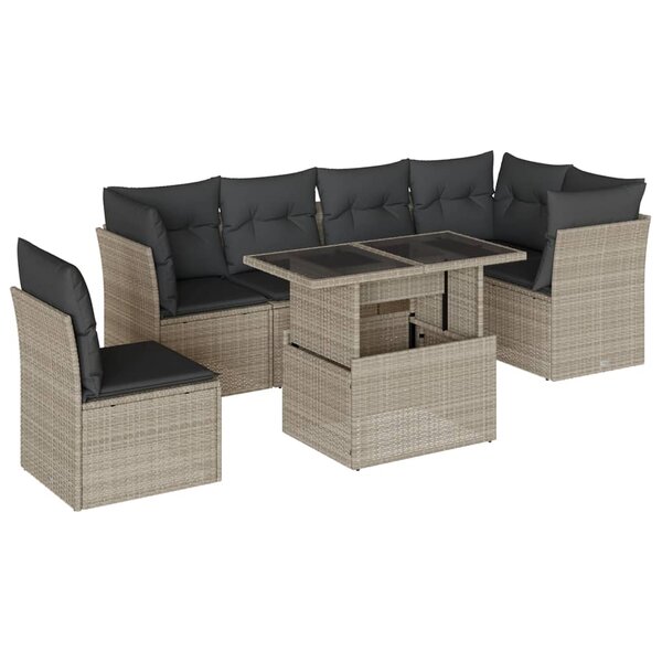 vidaXL Salon de jardin avec coussins 7 Pièces gris clair résine tressée