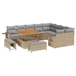 Ensemble de Canapés de Jardin 12 pièces avec Coussins Beige Poly Rattan Acacia