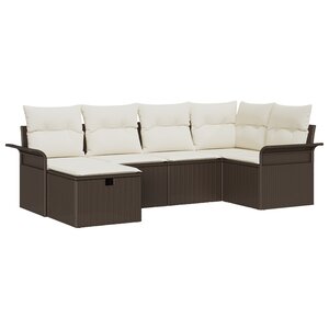 vidaXL Set de canapé de jardin 6 pièces avec coussins marron en poly rotin