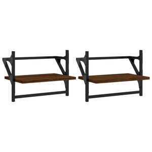 vidaXL Étagères murales avec barres 2 Pièces chêne marron 40x25x30 cm