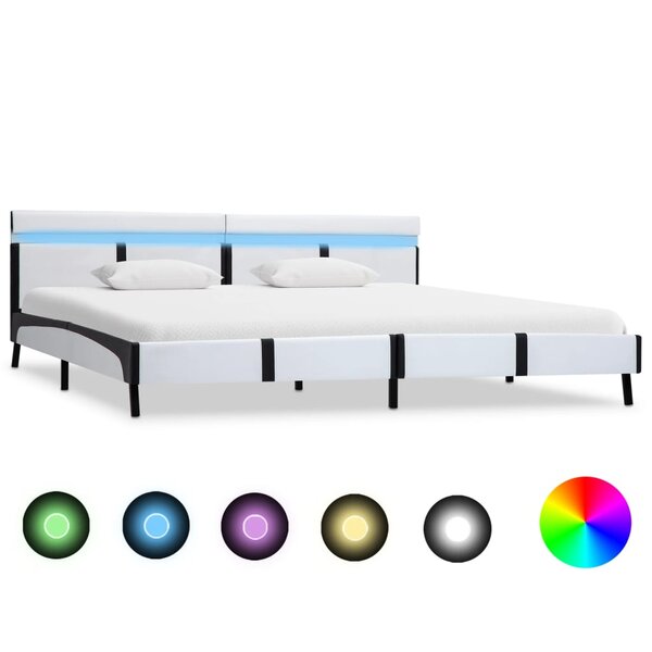 vidaXL Cadre de lit avec LED Blanc Similicuir 180 x 200 cm