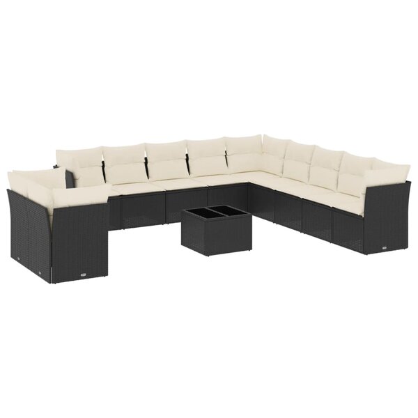 vidaXL Salon de jardin 12 Pièces avec coussins noir résine tressée