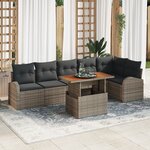 Ensemble de Canapé de Jardin vidaXL 7 Pièces avec Coussins Gris Poly Rattan