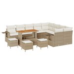 Ensemble de canapé de jardin vidaXL 13 pièces avec coussins beige poly rotin acacia