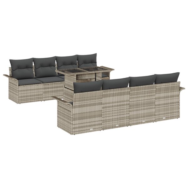 vidaXL Ensemble de Canapé de Jardin 9 Pièces avec Coussins Gris Clair Poly Rattan