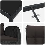 vidaXL Set de salle à manger de jardin 3 pièces avec coussins Noir Poly Rattan