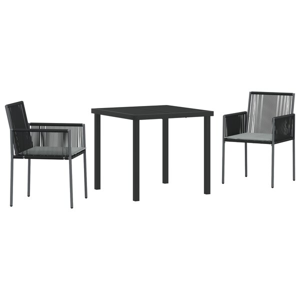 vidaXL Ensemble de repas de jardin 3 pièces avec coussins Noir Poly Rattan
