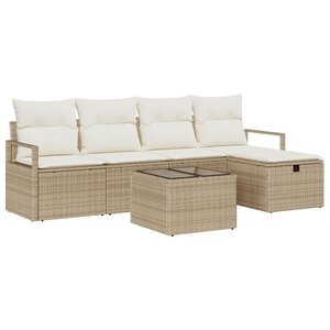 Canapé de jardin vidaXL 6 pièces avec coussins en rattan beige