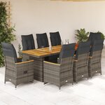 vidaXL Ensemble de bistro de jardin 9 Pièces coussins gris poly rotin