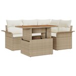 vidaXL Set de 5 pièces de salle à manger de jardin avec coussins Beige Poly Rattan Acacia