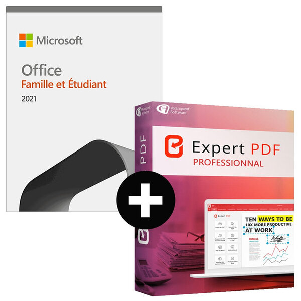 Microsoft office famille et etudiant 2021 + expert pdf pro - licence perpétuelle - 1 poste - a télécharger
