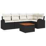 Ensemble de 6 Pièces de Canapés de Jardin avec Coussins Noir Poly Rattan Acacia