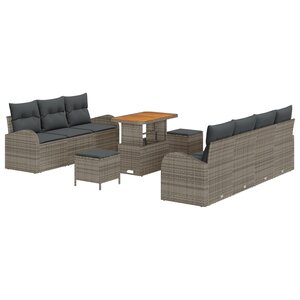 vidaXL Ensemble de Canapés de Jardin 10 pièces avec Coussins Gris Poly Rattan Acacia