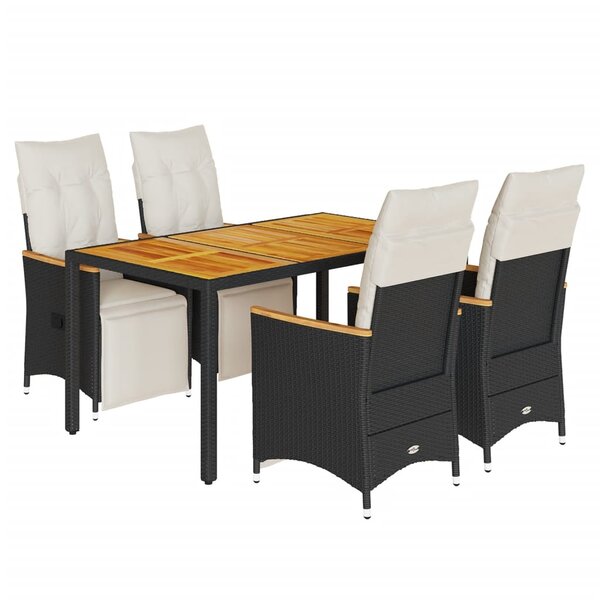 vidaXL Ensemble de bistro de jardin 5 Pièces coussins noir poly rotin