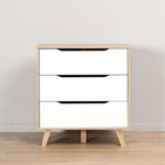 Commode 3 tiroirs - chêne et blanc mat - Pieds en massif - Scandinave 80 cm - VANKKA