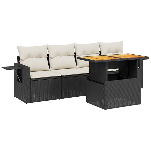 vidaXL Salon de jardin 5 Pièces avec coussins noir résine tressée