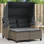 vidaXL Canapé de jardin 2 places avec auvent et tabourets gris rotin