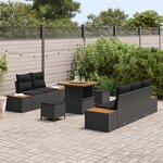 Ensemble de canapé de jardin 8 pièces avec coussins en rotin noir acacia